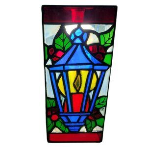 Stained Glass Decorative Lantern Candle Votive Multicolored Design Geometric Pat